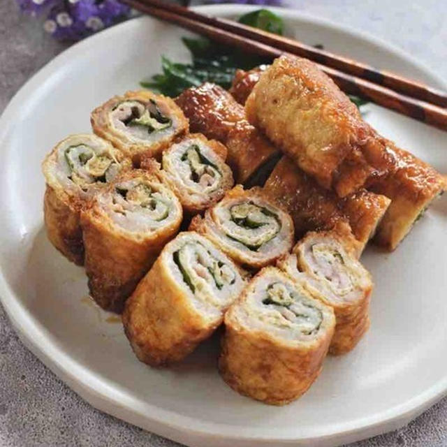 こっくりジューシー♪豚肉とお揚げのくるくる照り焼き
