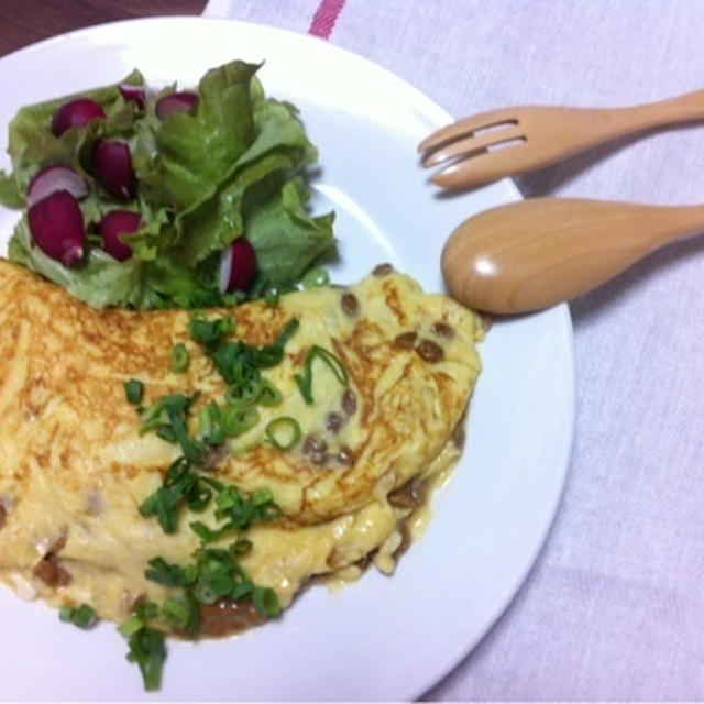 休日おうちカフェランチ トロトロ～ン納豆オムレツ