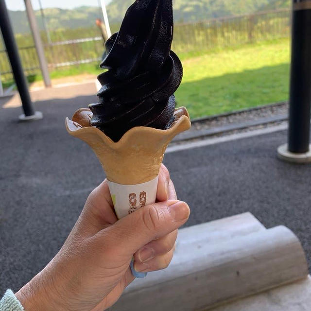 奥会津三島町道の駅尾瀬街道みしま宿のまっくろいキリタンソフト