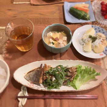 火曜日お魚！炭水化物もたくさん食べてほしい！晩ごはん