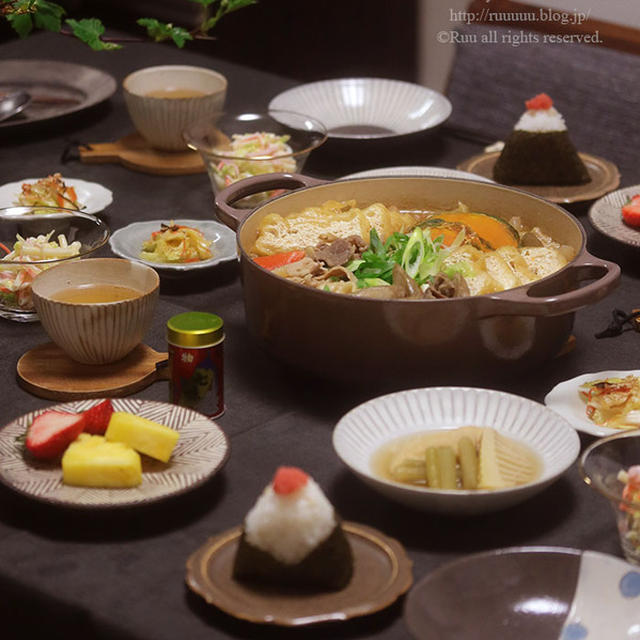 【献立】ほうとうと、ふきとたけのこの煮物と、おにぎりなどなど。～野菜野菜野菜ヤサーーーイ～