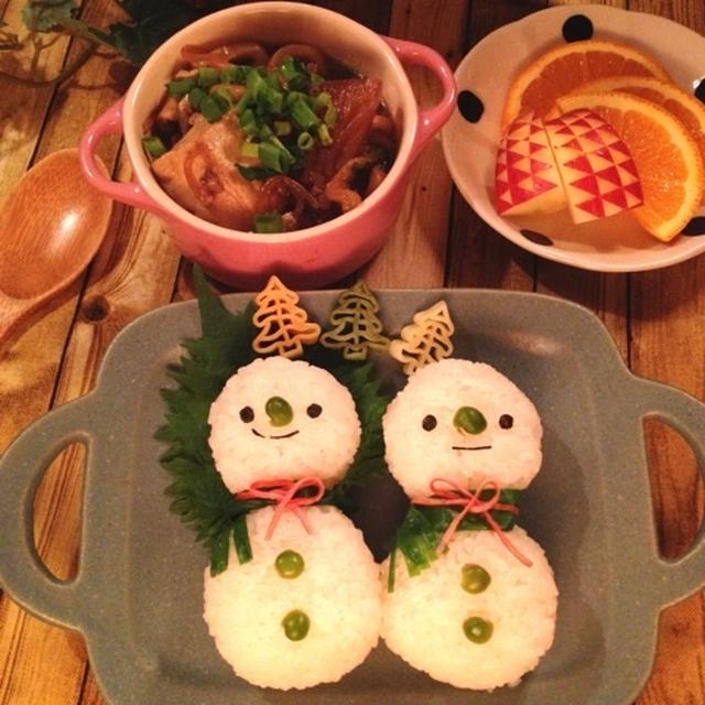またまた雪だるまおにぎり＊朝ごはん