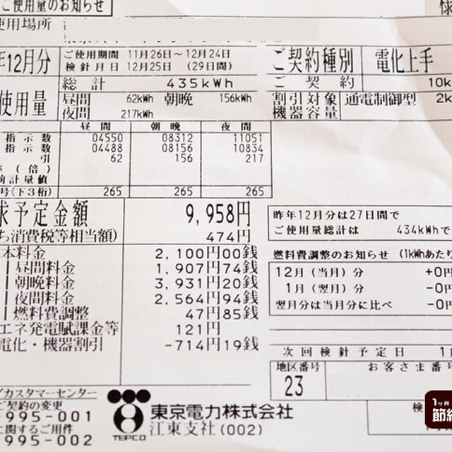 2012年12月の電気料金