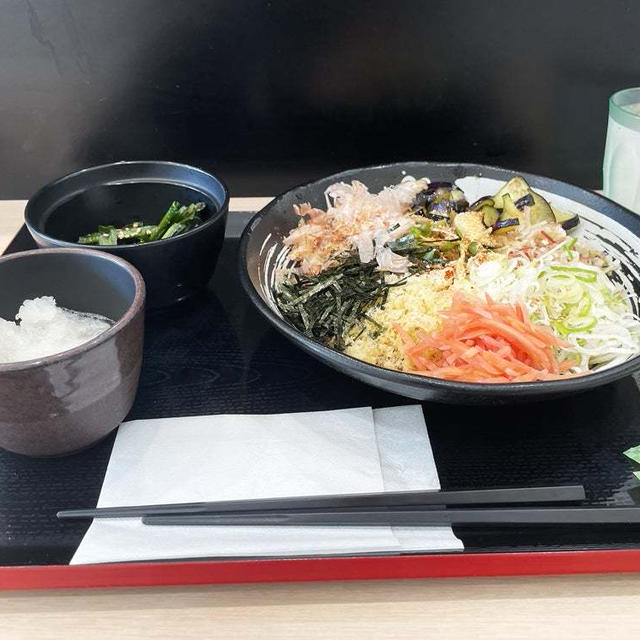 冷し薬味そばに鬼おろしと鬼ニラをトッピングして啜る（番外編）〜ゆで太郎〜