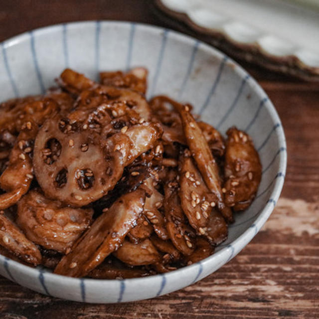 ポン酢で簡単♡れんこんとごぼうの甘酢焼き♡