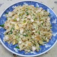 味ぽんで味付け、鶏チャーシュー入り和風チャーハン