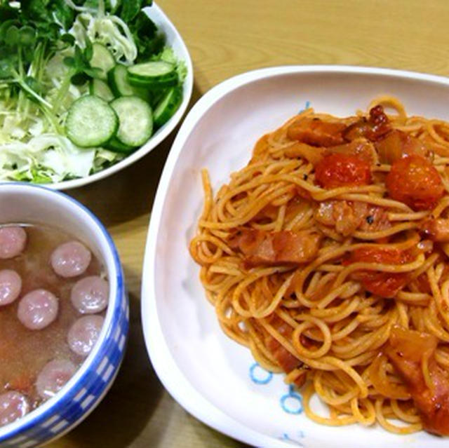 野菜ジュースでスパゲッティ