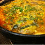 韓国風雑炊とうどと菜の花のオリーブオイル炒め
