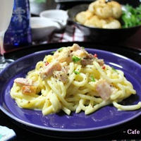 レンジで☆チーズたっぷりカルボナーラうどん