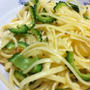 ゴーヤと島唐辛子でにんにくパスタ