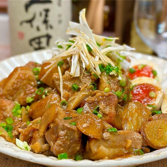 【レシピ】豚バラ肉のネギ味噌角煮