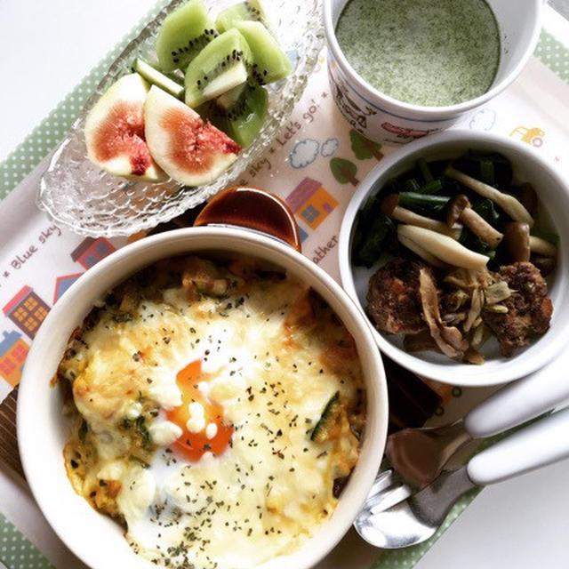 息子ごはん　半熟卵 &amp; チーズがとろ〜り カレードリア ・ 準備は早めに！
