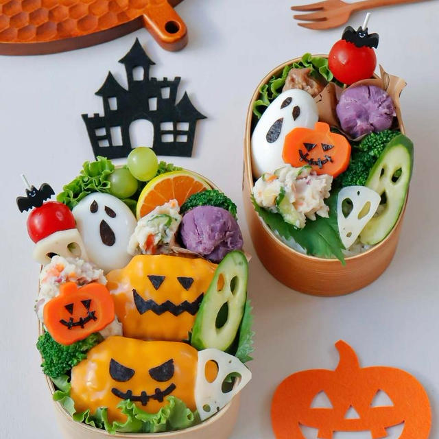 可愛いお弁当を旦那に持たせる嫌がらせ弁当「ハロウィンチーズハンバーグ弁当編」