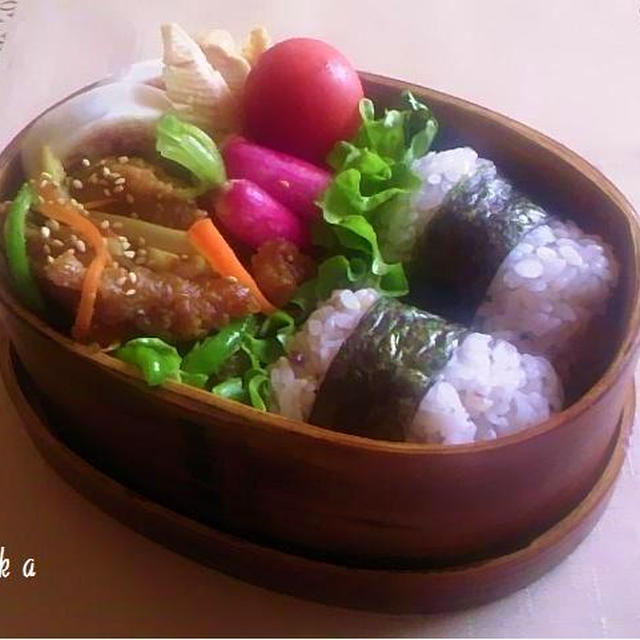 タケノコ活用第三弾。豚肉のコチュジャン炒めのお弁当