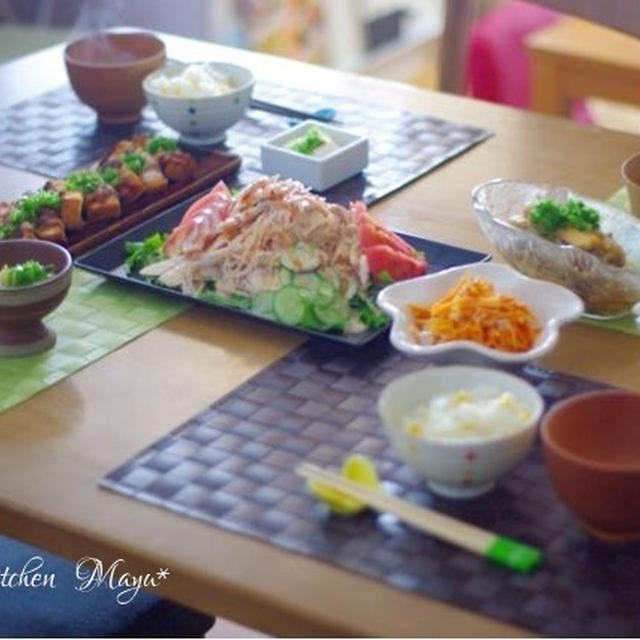 蒸し鶏と春雨のサラダ仕立てで週末ごはん。夏のデザートといえば！！