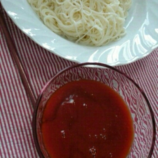トマトそうめん☆2014/06/21のお昼ご飯。