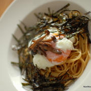 バター焦がし醤油で♪きのこと海苔の温玉パスタ～Japanese Pasta～