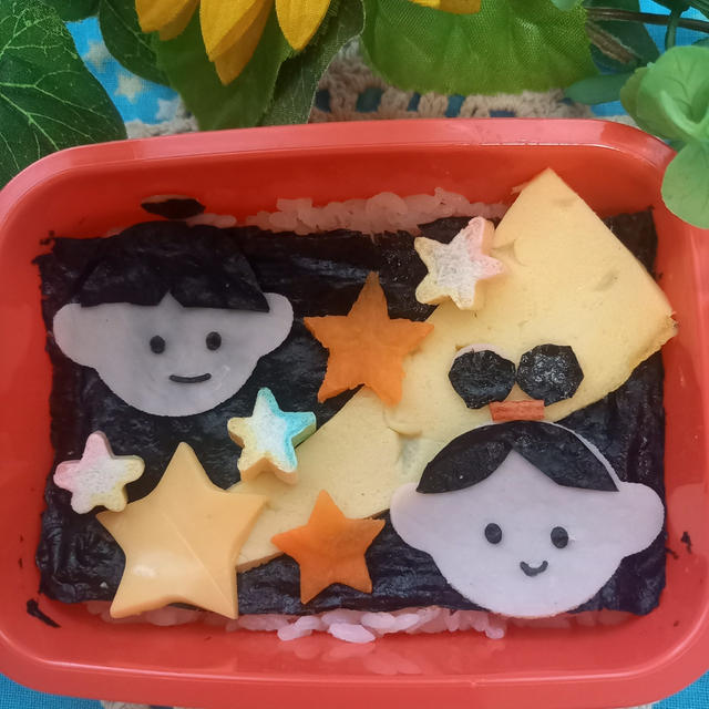 海苔弁で織姫彦星七夕弁当〖デコ弁〗