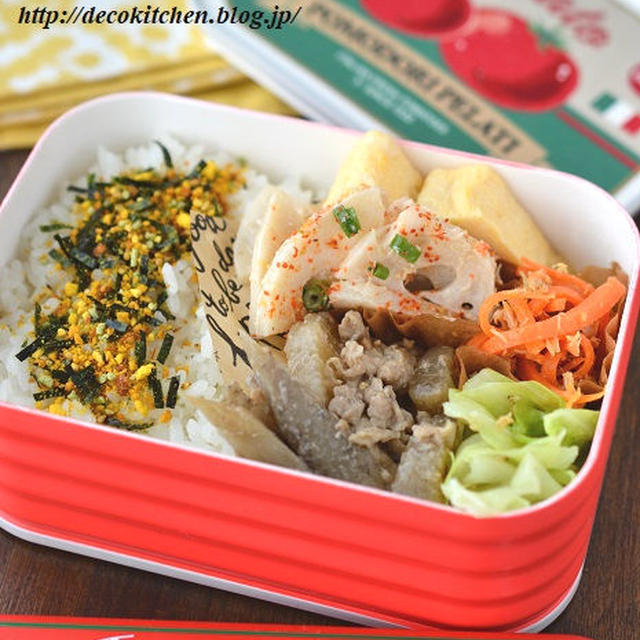 茶色い煮物がメインの姉さん（長女）用弁当←ほぼ作り置きを詰めただけ弁当。