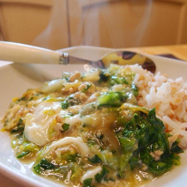 パンチェッタとレタスの餡かけご飯