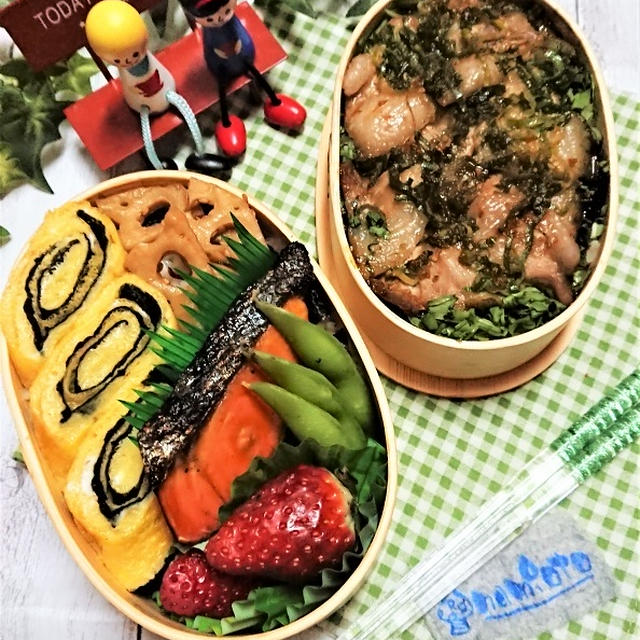 【息子弁当】2段わっぱ弁で２倍の楽しみ、２倍の美味しさ！？【贅沢過ぎる！葱豚丼＆和風のっけ弁当】