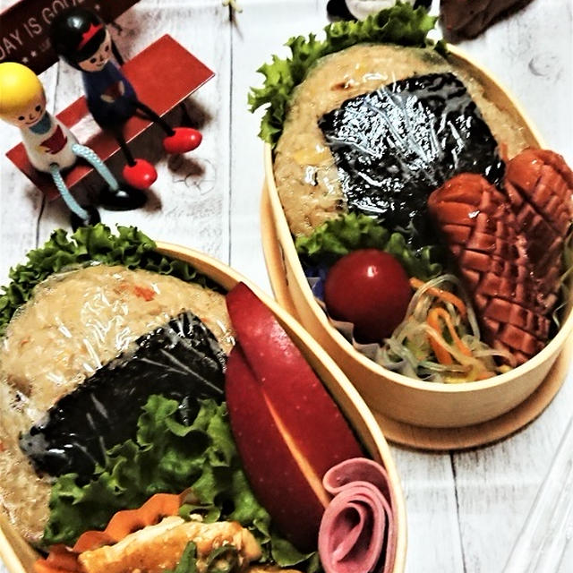 【息子弁当】驚きの量もペロッと！【中華ちまき風おにぎりと麻婆豆腐の中華弁当】和なわっぱ弁に中華！