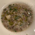 牛スジとうずら豆,冬野菜のパルマ風スープ