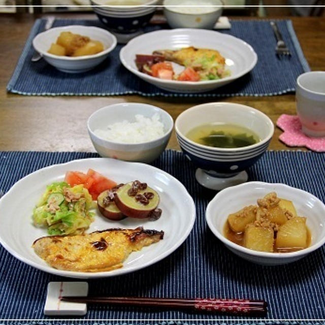 豚肉のみそマヨオーブン焼きでお夕飯と一番花（*＾-＾*）