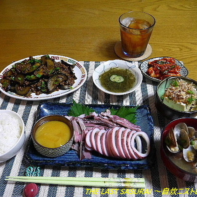 【夕食】麻婆茄子・いかボイル酢味噌・めかぶ酢…