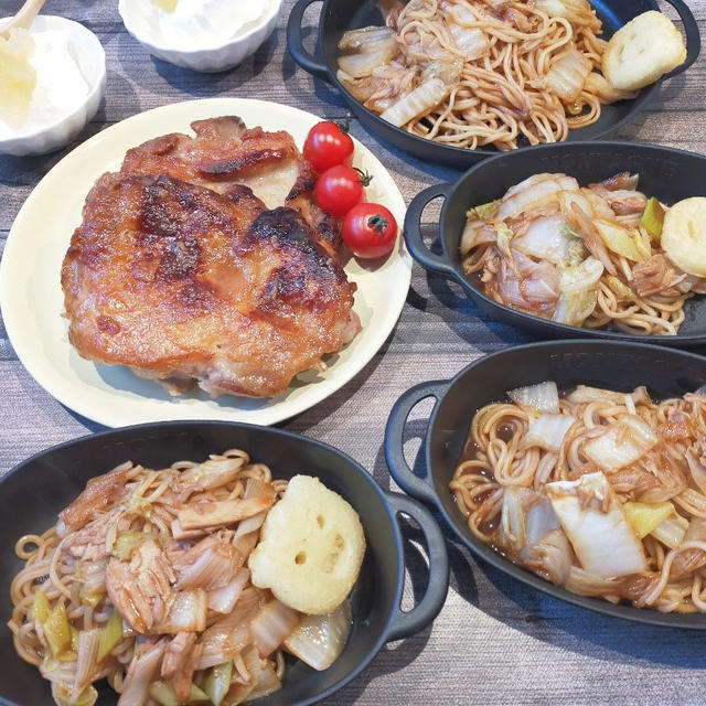 焼きそばとチキンソテーの朝ごはん＼(^o^)／グルラボでご飯炊いてみました！