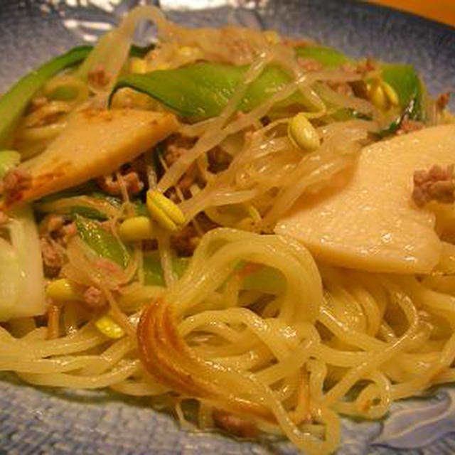 たけのこと豆もやしの塩焼きそば
