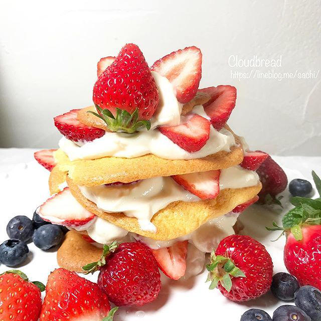 糖質オフ！SNSで大人気♪クラウドブレッドのパンケーキタワー【#簡単レシピ#スイーツ】