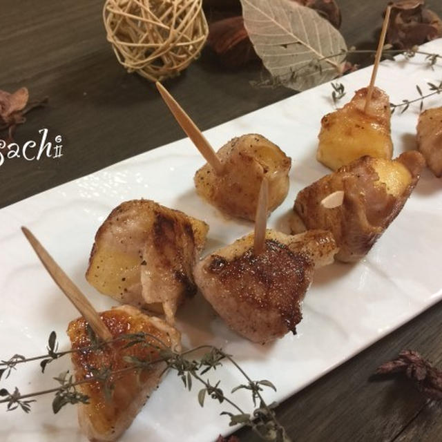 一口おつまみ！りんごの豚肉巻きソテー♡
