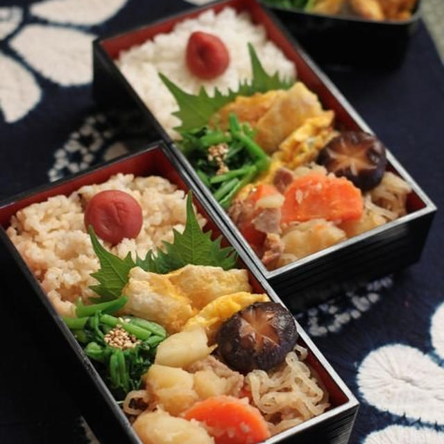 吉夢　（・．・？　☆　鱈のﾋﾟｶﾀと肉じゃが弁　☆　紅葉鍋♪