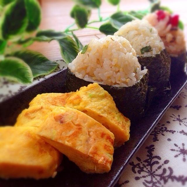 おにぎりランチ＊ネギと鰹節の卵焼き♡