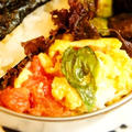 世紀末弁当救世主伝説、ふわふわトマトバジルオムレツ、アスパラとフンギのバターソテー by 酔いどれんぬさん
