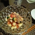 秋刀魚と洋梨、夏野菜のマリネ、秋鮭白子の冷製茶わん蒸しと日本酒たちの競艶