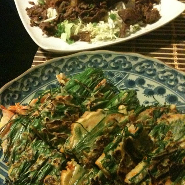 Huli-Huliソースで焼肉風＆ニラとにんじんのチヂミ