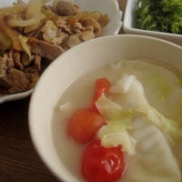 紀文さんの餃子スープ・豚肉の野菜味噌炒め　など