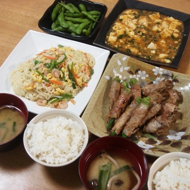昨夜はオクラと舞茸の肉巻きとソーメンチャンプルーなど・・・