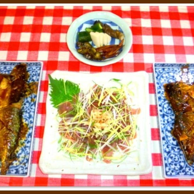 鯖の味噌煮とカツオのタタキ