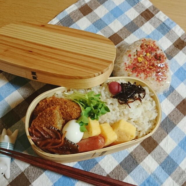 【お弁当】メンチカツ弁当。 ～ 子供にかんたんに整理整頓を教える方法。