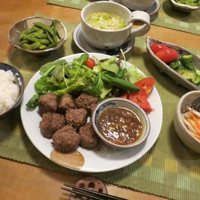 なんちゃって”サイコロステーキ”の晩ご飯　と　ヒメヒマワリの花♪