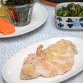 塩鶏、白菜と高野豆腐の煮汁タジン蒸し、にんじん葉とひじきのふりかけ。の晩ご飯。