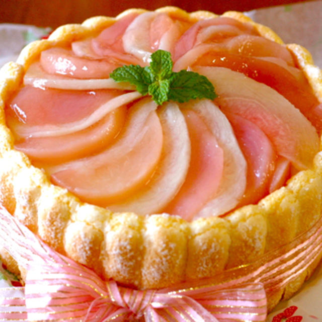 桃のムース シャルロットケーキ