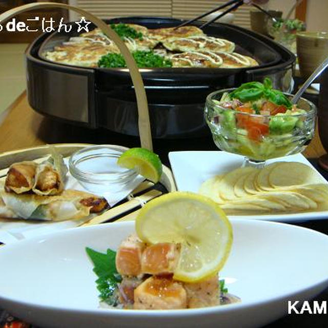 おうちで居酒屋♪ サーモンのおつまみ３種 & 豚玉！！