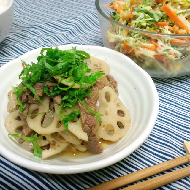 牛肉とれんこんの甘煮♪