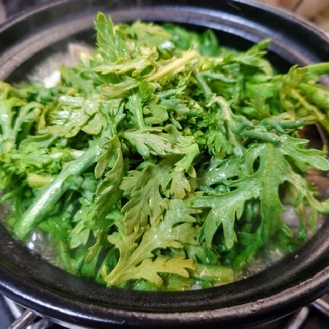 豚バラと春菊の小鍋☆朝鍋食べてみました