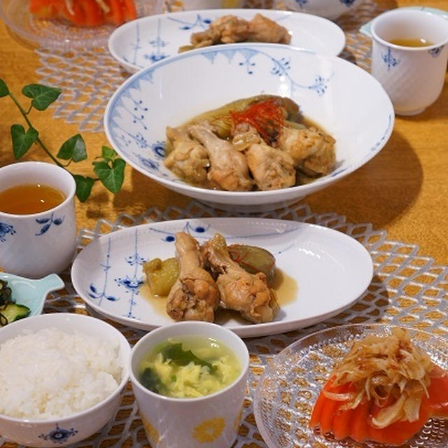 手羽元と丸ごとなすの煮物