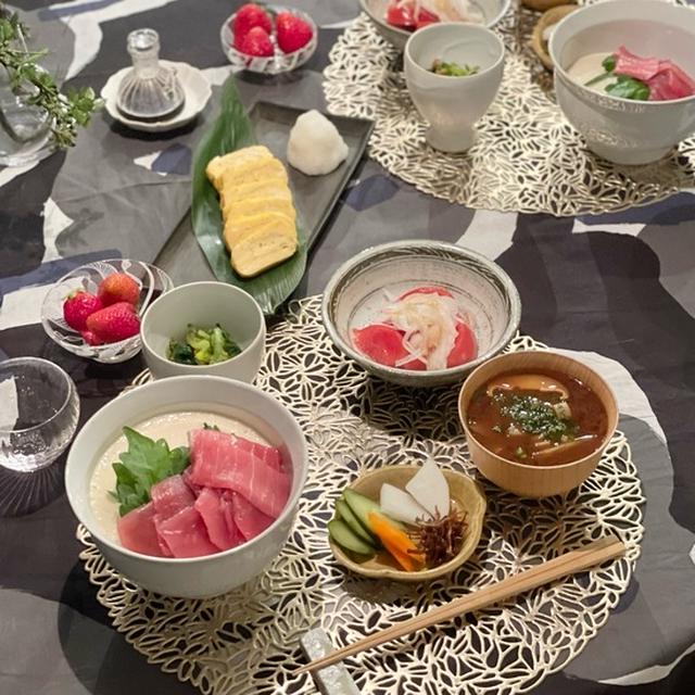 お出かけした日、手軽にできる山かけマグロ丼の夜ごはん